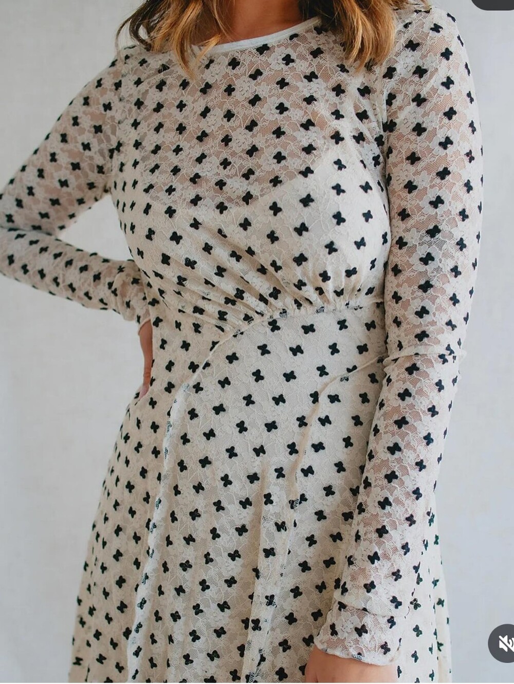 Free People Open-Back Long Sleeve Dress in Cream with Black Print